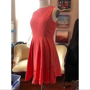 Coral laser cut fit and flare dress